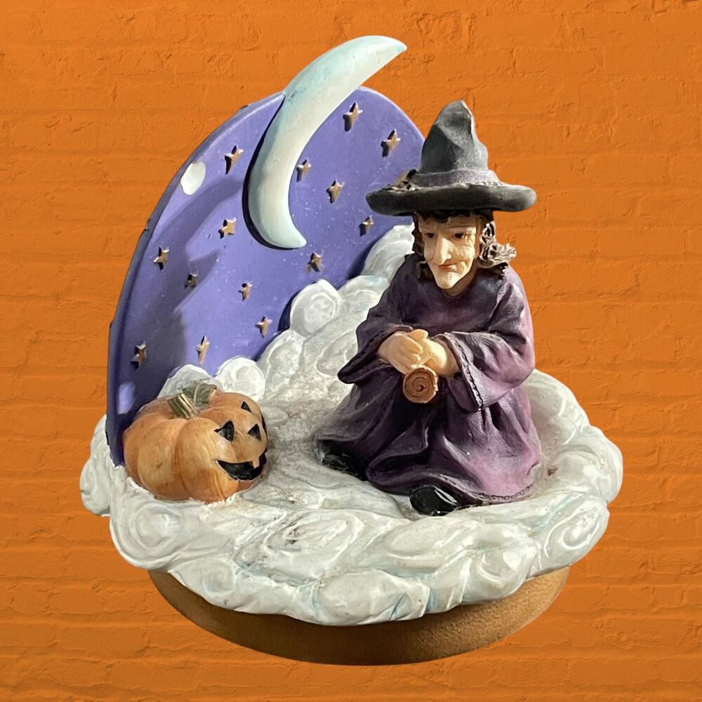 Yankee Candle Our America Halloween Jar Topper Witch Cat Moon Pumpkin Purple 4"